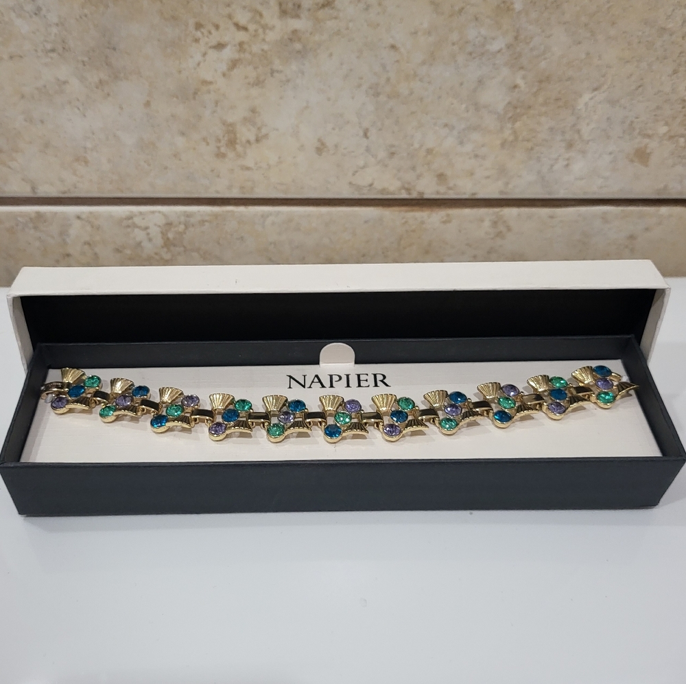 Napier Multi-Color Gold Tone Link Braclet NIB